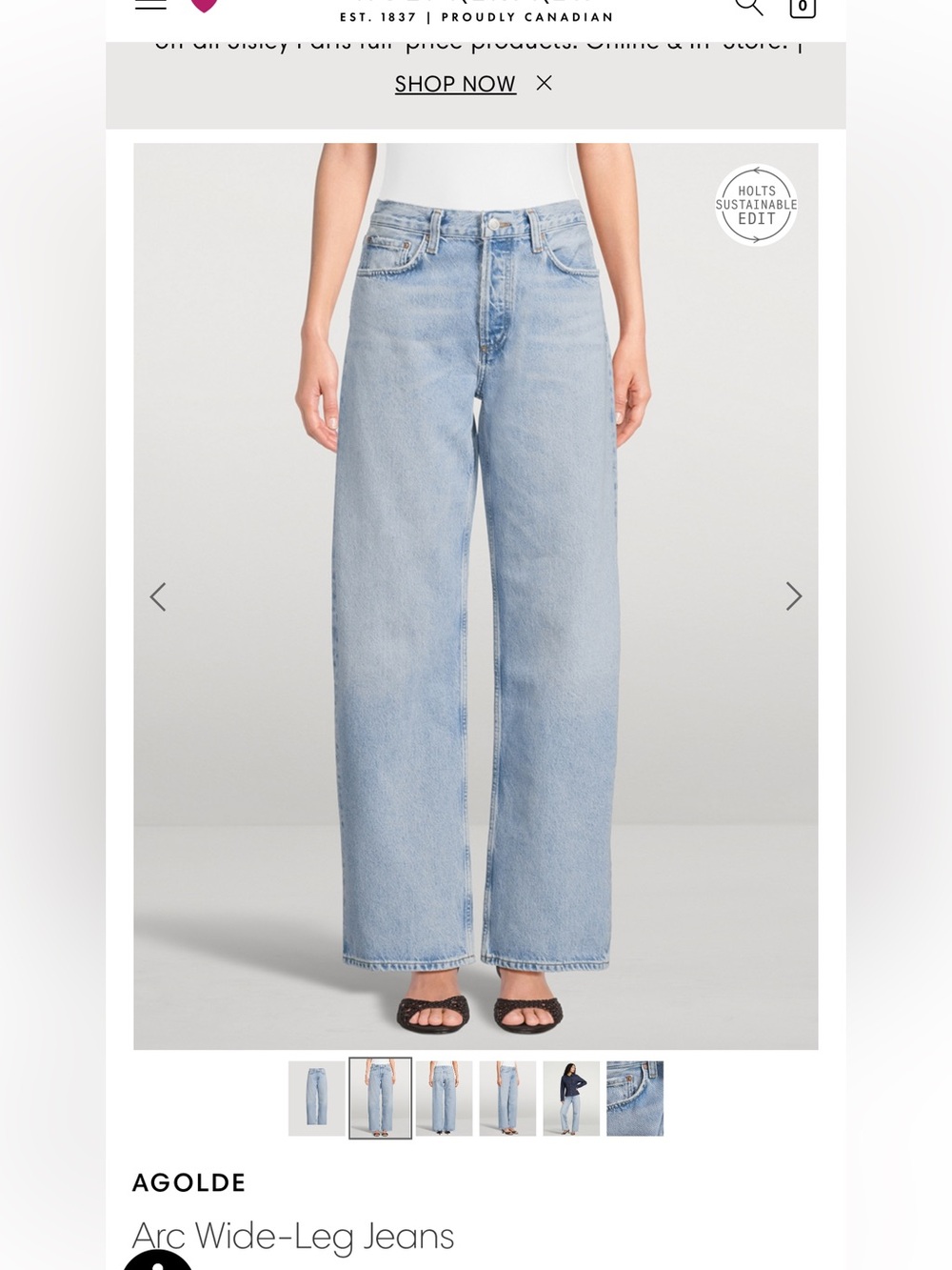 BNWT AGolde Arc wide leg Jean. Size 30